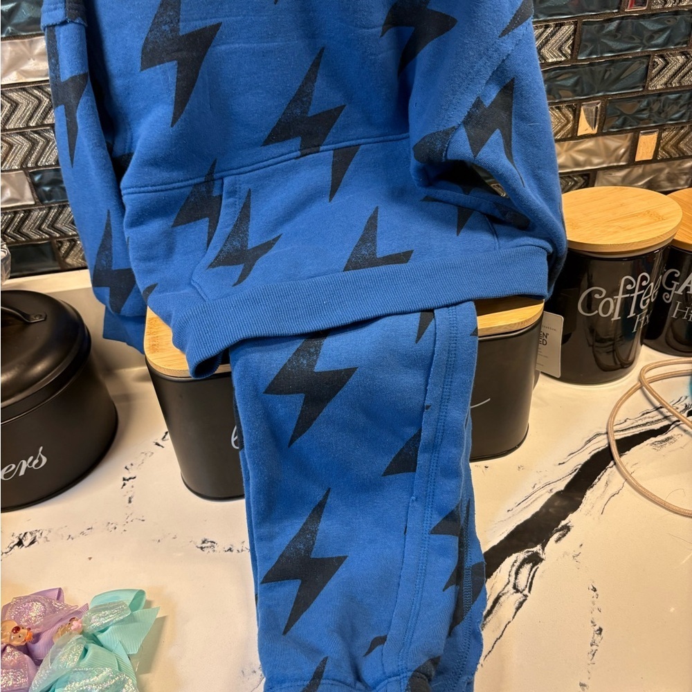 Kids Electric Blue Joggers with Black Bolt Design